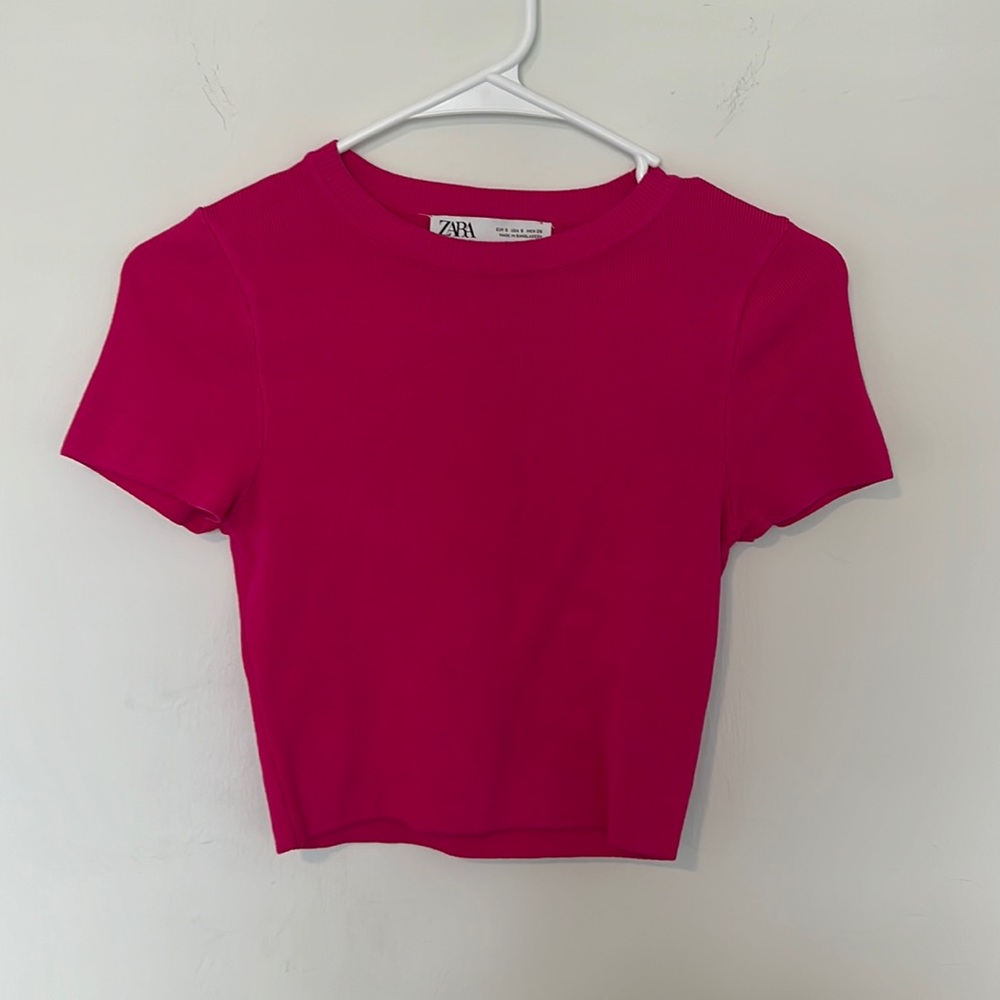 Zara cropped pink tee size Small